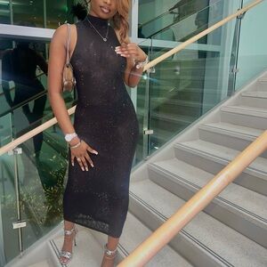 Sheer black backless rhinestone dress